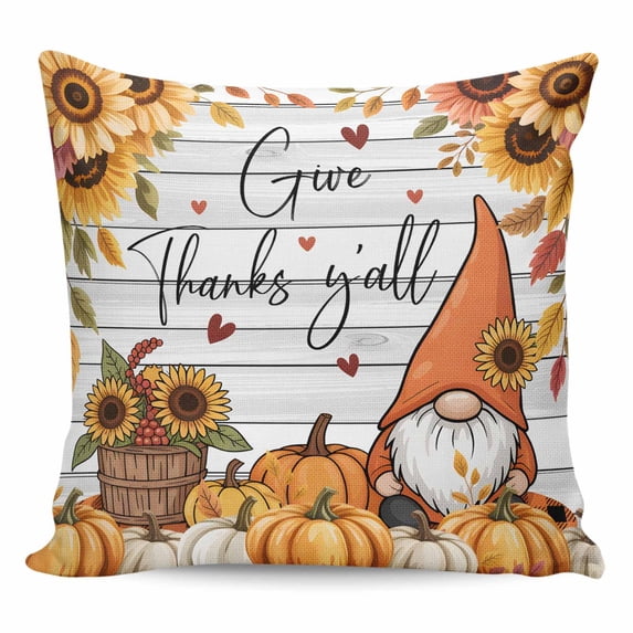 Fall Gnomes Pillow Covers 18x18 Inch Decorative Throw Pillow Cover, Thanksgiving Pumpkins Sunflower Gray Wooden Sofa Pillowcases Accent Cushion Case Home Decor Bedroom Living Room