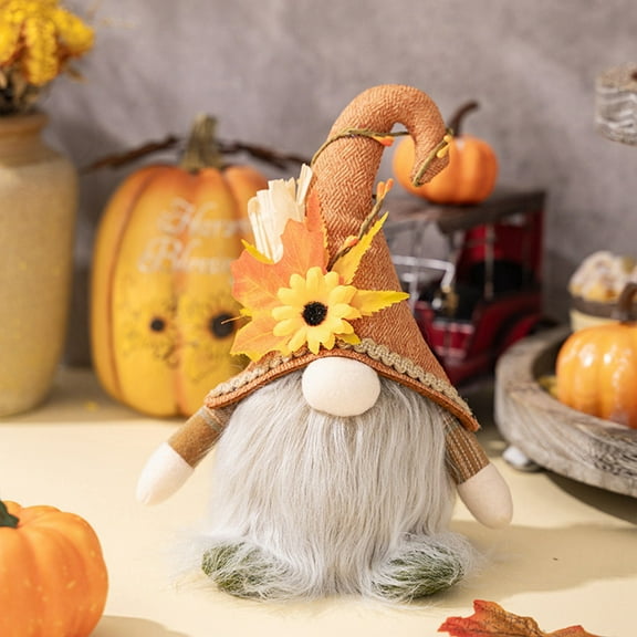 Fall Gnomes Plush Autumn Decorations Harvest Handmade Elf Dwarf Figurines for Home Kitchen Farmhouse Tiered Tray Holiday Festival Party Scandinavian Tomte