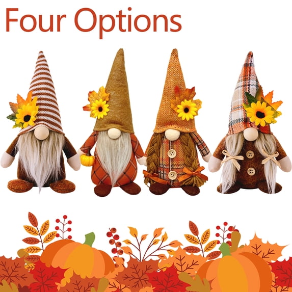 Fall Gnomes Plush Autumn Harvest Decor Faceless Dolls with Sunflower Maple Leaf Pumpkin Plaid Cute Tabletop Figurines for Thanksgiving Home Tray Centerpiece Ornament,B-1