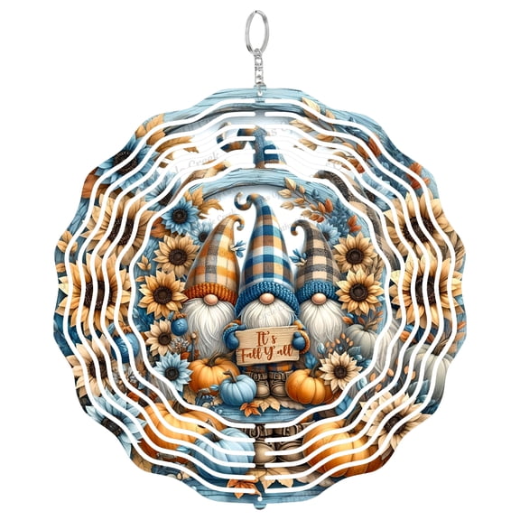 Fall Gnomes Sunflowers Stained Glass Suncatcher, UV Printed Tinplate Round, Rustic Orange Blue Decor, Its Fall Yall Gift,