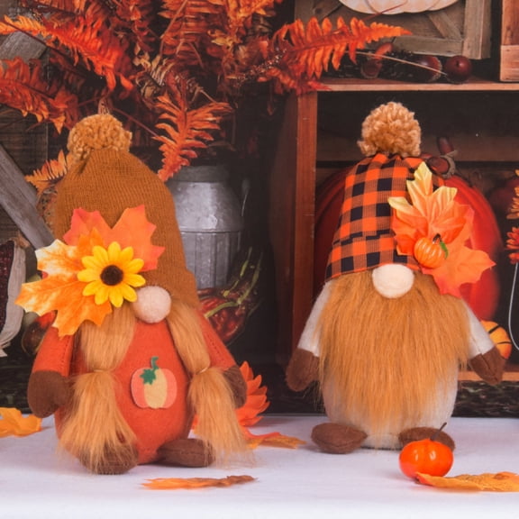 Fall Gnomes Thanksgiving Gnomes with Pumpkin Maple-leaf Decor Harvest Festival Faceless Doll Plush Decor Fall Decorations Gnome Figurines Home Decorations for Table Thanksgiving Decorations,2PCS