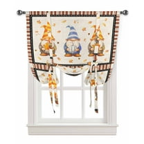 Fall Gnomes Tie Up Curtains for Kitchen Bathroom Bedroom Windows 45 Inch Length, Brown Striped Maple Leaf Botanical Balloon Drape Curtains Shade Rod Pocket Drapery Curtain Panel, 42"x45"