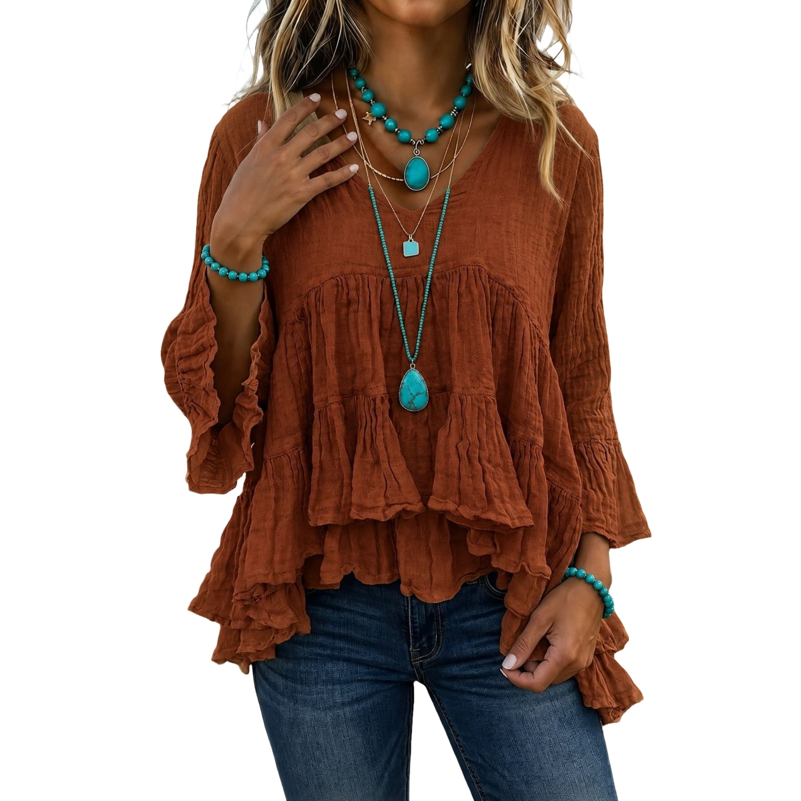Fall Going Out Tops for Women Bell Long Sleeve V Neck Boho Cute Shirts ...