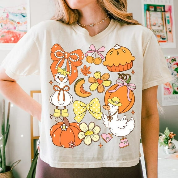 Fall Goose Shirt, Floral Coquette Autumn Shirt, Preppy Pumpkin Bow Tee, Pumpkin Goose Shirt, Girly Fall Vibes T-Shirt, Cute Autumn Outfit