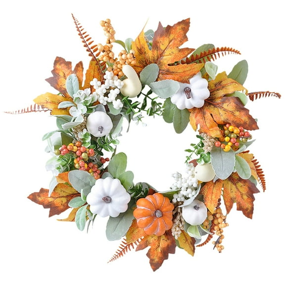 Fall Grapevine Wreath, B Fall Grapevine Wreath, Fall Wreath with Berries Pumpkins Lamb Ears, Autumn Grapevine Base for Front Door Decor, by Elapind