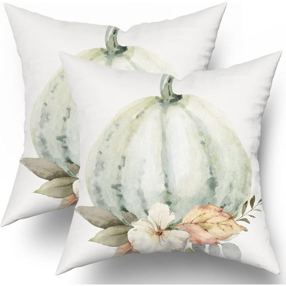 Fall Gray White Pumpkin Pillow Covers 18x18 Set of 2 Watercolor Pumpkins Throw Pillows Autumn Themed Decorations Thanksgiving Decorative Pillowcase Cotton Square Cushion Cover for Couch Sofa Bed
