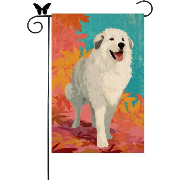 Fall Great Pyrenees House Flag Fall Garden Flags for Outside 12x18 Inch Double Sided, Autumn Yard Flag Maple Leaf Welcome Flags Home Decor (27252)