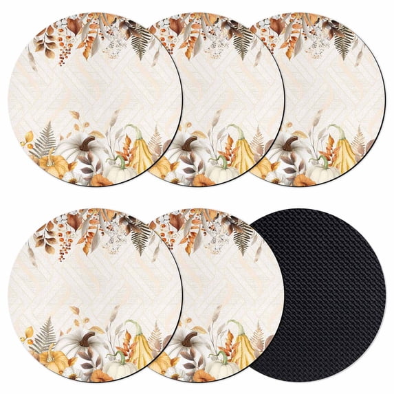 Fall Grey Orange Coasters Set of 6, Absorbent Coasters for Drinks, Thanksgiving Pumpkins Maple Leaf Geometric Coaster for Desk Coffee Table Protection, Home Decor House Warming Gifts 4"