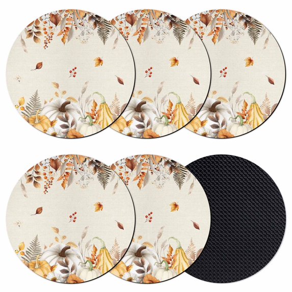 Fall Grey Orange Coasters Set of 6, Absorbent Coasters for Drinks, Thanksgiving Pumpkins Rustic Maple Leaf Coaster for Desk Coffee Table Protection, Home Decor House Warming Gifts 4"