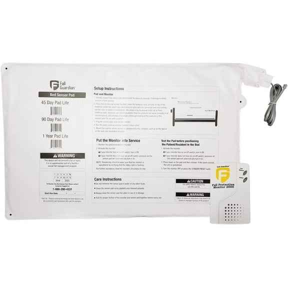 Fall Guardian 2000 Monitor with 20"x30" 90 Day Bed pad - Automatically alerts Caregiver!