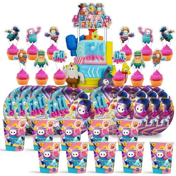 Fall Guys Birthday Decorations Plates Cups Party Supplies Fans Cake Topper Decor