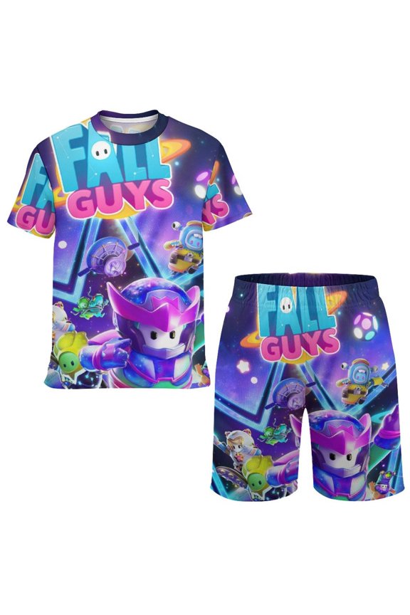 Fall Guys Boys Short Sleeve T-Shirt And Mesh Shorts Outfit Set for Kids