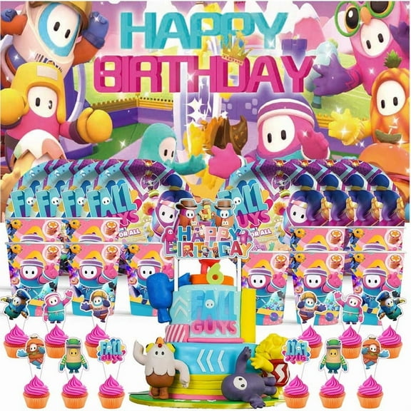 Fall Guys Decor Backdrop Plates Birthday Cups Party Supplies Fans Decorations Banner