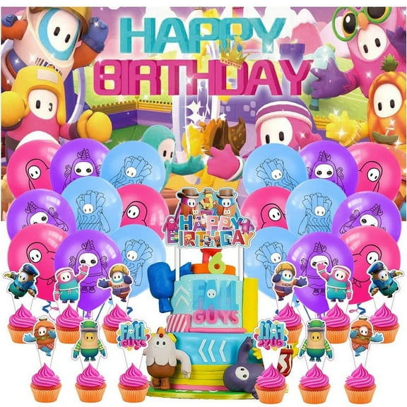Fall Guys Party Supplies Decor Latex Balloons Birthday Banner Decorations Kit Backdrop Cake Topper