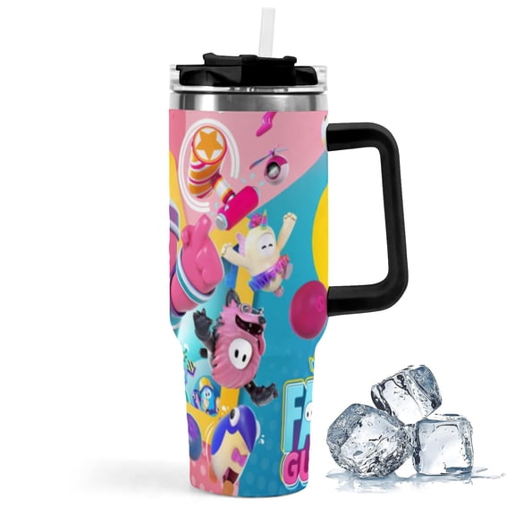 Fall Guys Stainless Steel Tumbler with Handle StrawSip Double-Wall Insulated Car Cup 40oz Water Bottle Gifts