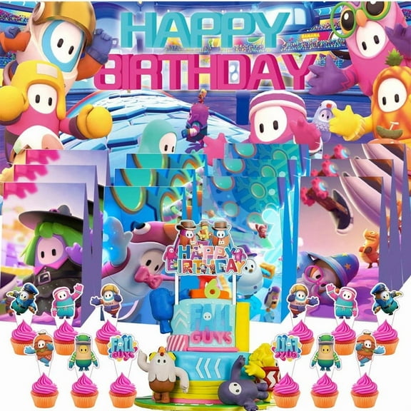 Fall Guys Treat Bags Candy Decorations Party Favor Supplies Birthday Cake Topper Backdrop Banner