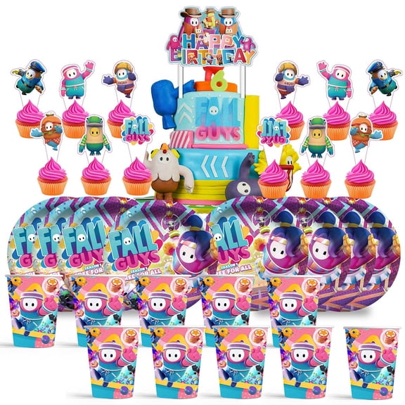Fall Guys Ultimate Knockout Birthday Cups Party Supplies Plates Cups Decorations Cake Topper Decor