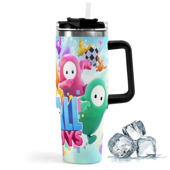 Fall Guys-theme Insulated Stainless Steel Tumbler with Handle Gifts For Family Friends Fans and Straw Fits in Standard Cup Holder 40 OZ