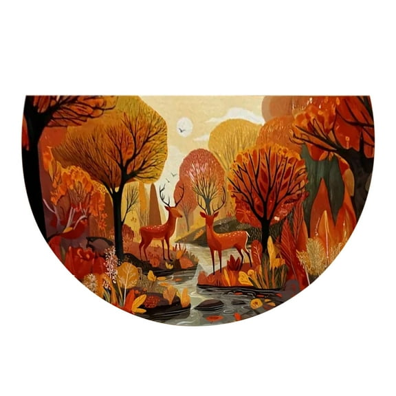 Fall Half Round Door Mat Flower Sun Colorful Face Half Moon Rug Washable Area Rugs Indoor Entrance Non Slip Semi Circle Bathroom Rugs Floor Carpet for Kithen Bedroom Fireplace Decor