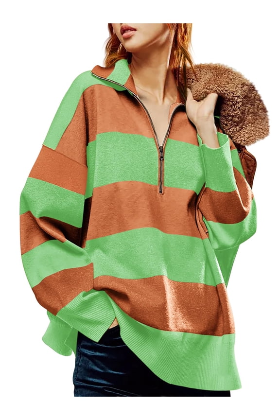 Fall Half Zipper Oversized Womens Sweaters Turtleneck Sweater Long Sleeve Tops