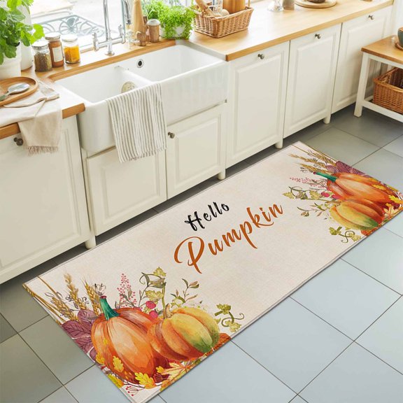 Fall Hallo Washable Runner Rugs 2'x6', Pumpkin Washable Runner Rug Non-Slip Sturdy Edge Binding Carpet for Bedside Hallway Runner Kitchen Galley