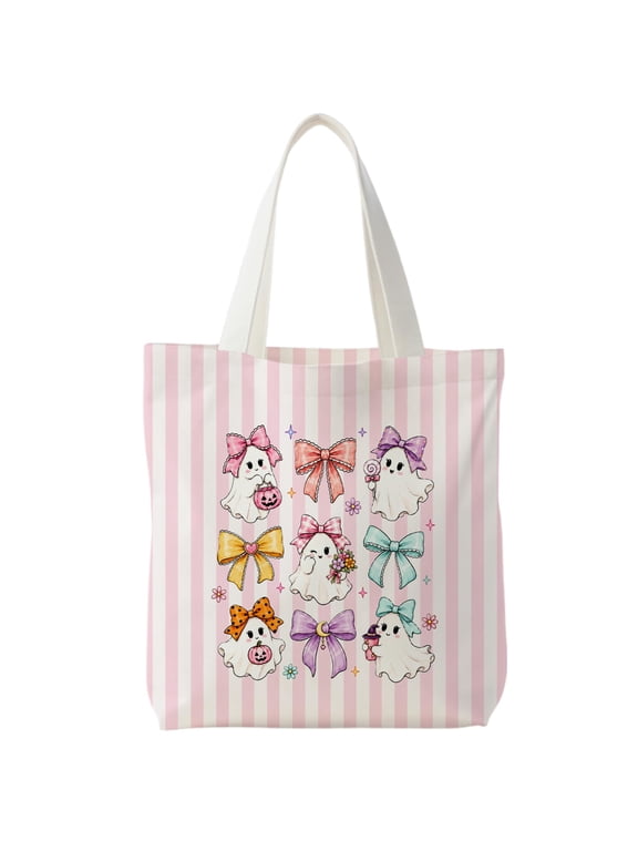 Fall Halloween Canvas Tote Bag,Reusable Shoulder Bag for Daily