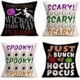 thumbnail image 1 of Fall Halloween Decor Throw Pillow Covers Set of 4 16x16 Inch Witch Bat Spooky Scary Skull Hocus Pocus Farmhouse Saying Pillow Cases Cotton Linen October 31 Cushion Cover Black White, 1 of 4