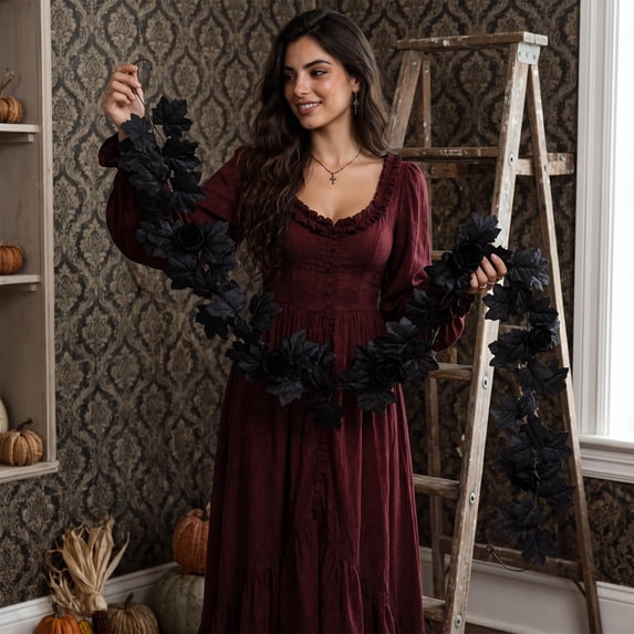 Fall Halloween Decoration for Home Indoor Outdoor Clearance Under $5.00!Halloween Dark-Themed Ornament Artificial Maple Leaf Thanksgiving Wall Hanging Artificial Maple Leaf With Black Wicker