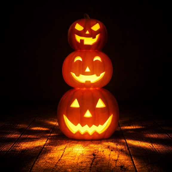 Fall Halloween Decorations 14.17" Stacked Plastic Pumpkins Light,Handcrafted Rustic,Lantern Decor, Vintage Autumn Table Centerpiece Decor, Trick or Treat Party, Indoor Outdoor
