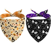 Fall Halloween Dog Bandanas Reversible 2 Pack Large, Orange Black Spider Web Ghost Cute Halloween Pet Bandanas for Dogs Adjustable Triangle Holiday Scarves for Medium Large Extra Large Boy Girl Dogs