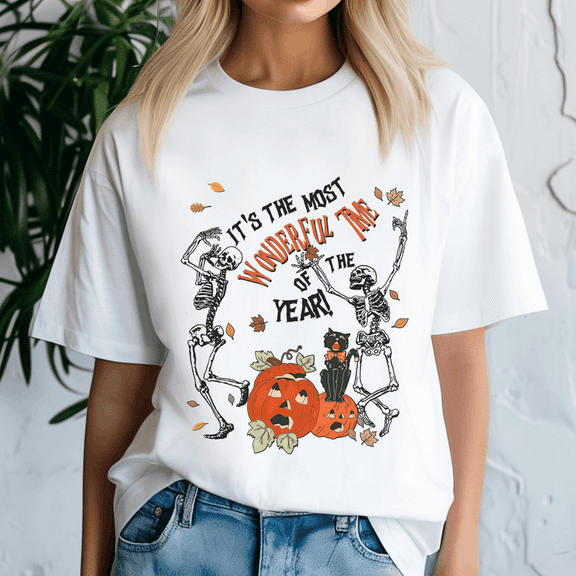 Fall Halloween Its The Most Wonderful Time Skeleton ,Halloween Shirt, Spooky Season Tee, Happy Halloween , Ghost Pumpkin Tshirt, Funny Holiday Gift