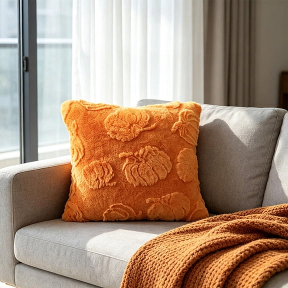 Fall Halloween Pumpkin Pillow Covers 18x18 Inch Pack of 2 Soft Plush Faux Wool Textured Throw Pillow Covers Cute 3D Ghost Decorative Cushion Cases for Couch Sofa Bedroom Home Decor
