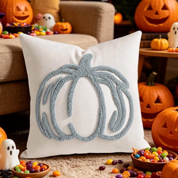 Fall Halloween Pumpkin Tufted Throw Pillow Cover Embroidered Decorative Cushion Cover for Couch Sofa Bed Home Decor by OVFUIZ