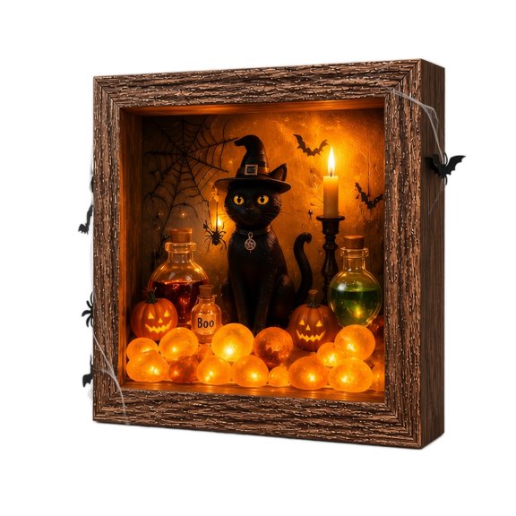Fall Halloween Stress Relief 3D Shadow Box DIY Craft Kit, LED Lighted Spooky Gothic Scene Wooden Frame Art, Adult Calming Leisure Handcraft Supply,A