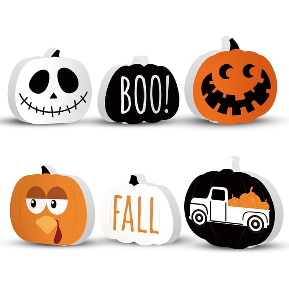 Fall Halloween Table Decorations Indoor, 3ct Reversible Halloween Tiered Tray Decor, Fall Pumpkin Kitchen Desk Decor for Home School Office, Double-Sided Painted, Freestanding Wooden Sign