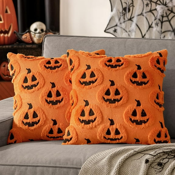 Fall Halloween Throw Pillow Covers 18x18 Decorative Pumpkin Pattern Pillowcases Soft Plush Faux Wool Cushions for Home Patio Sofa Couch