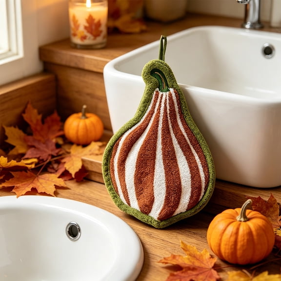 Fall Hand Towel, Coral Fleece Kitchen Towel, Soft Absorbent Hanging Towel, Quick Dry Bathroom Cleaning Towel, Autumn Pumpkin Maple Leaf Home Decor