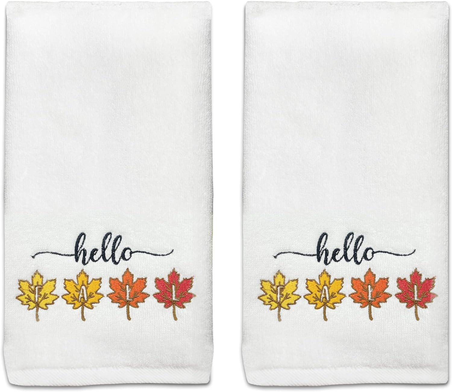Fall Hand Towels Cotton Embroidered Sets of 2 Hello Fall Kitchen