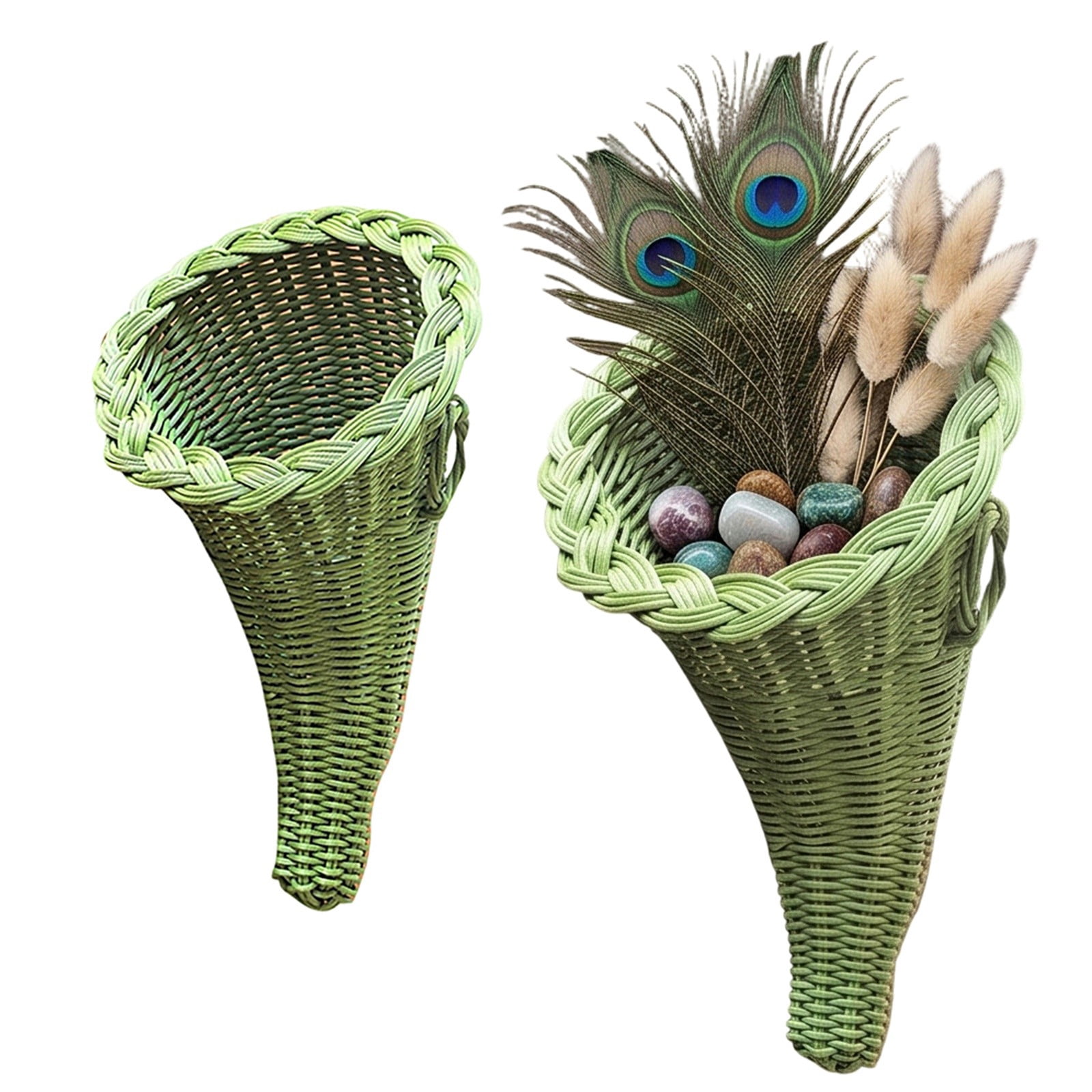 Fall Hand Woven Wicker Cornucopia Basket Horn Shaped Thanksgiving Table ...