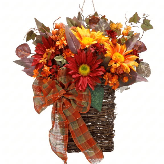 Fall Wreath for Front Door Fall Decor Indoor-16 inches Fall Wreath Hanging Basket Fall Decor, Thanksgiving Harvest Wall Decor