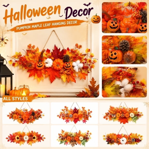 Fall Hanging Decor, Bright Mixed Berry Pine Cone and Pumpkin Hanging Ornament, for Outdoor Halloween Door Decorations, Indoor Fireplace Mantel Entryway Accent, Autumn Housewarming