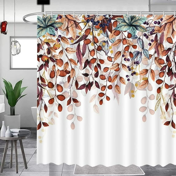 Fall Hanging Leaves Waterproof Shower Curtain Watercolor Autumn Thanksgiving Bathroom Bathtubs Decor Washable Durable Polyester Fabric Bathroom Curtains 54"W x 78"L (Pack of 1)