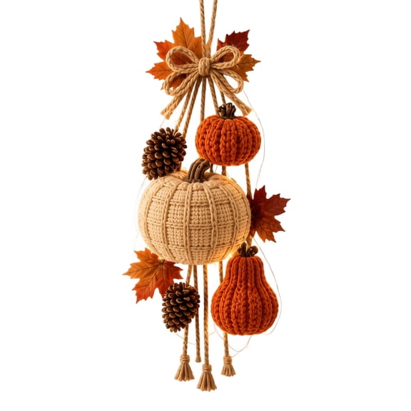 Fall Hanging Pumpkin Door Decor Farmhouse Rustic Boho Harvest Accent with Lights for Front Porch Home Thanksgiving Display