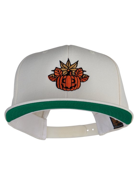 Fall Happy Pumpkin Embroidered Wool Blend Prostyle Snapback - Natural OSFM