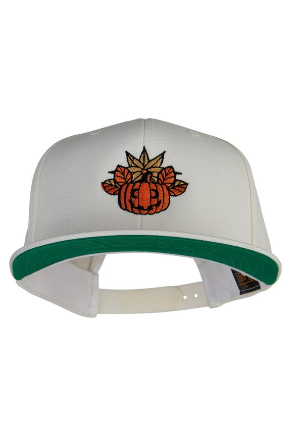 Fall Happy Pumpkin Embroidered Wool Blend Prostyle Snapback - Natural OSFM