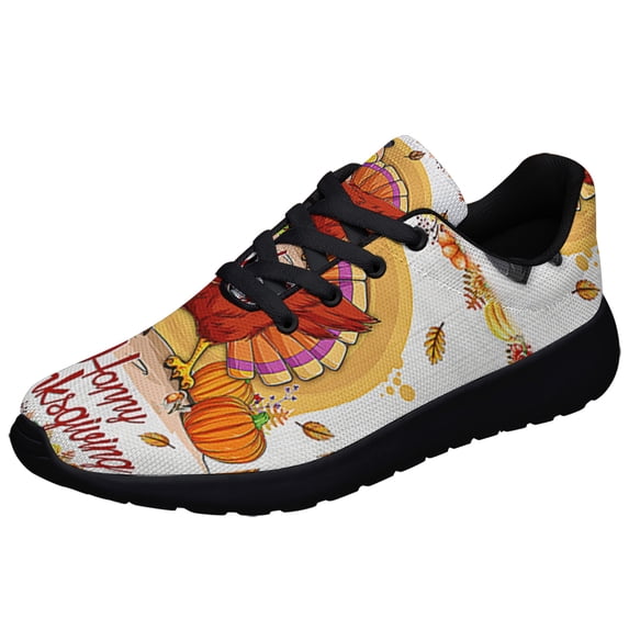 Fall Happy Thanksgiving Happy Turkey Shoes Sneakers for Women Men Black Size 8.5