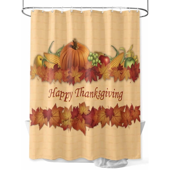 Fall Happy Thanksgiving Shower Curtain, Autumn Pumpkin Maple Leaf Bathroom Decor Curtains Set with Hooks, Waterproof Fabric Home Accessories, 72X 96 Inch Extra Long