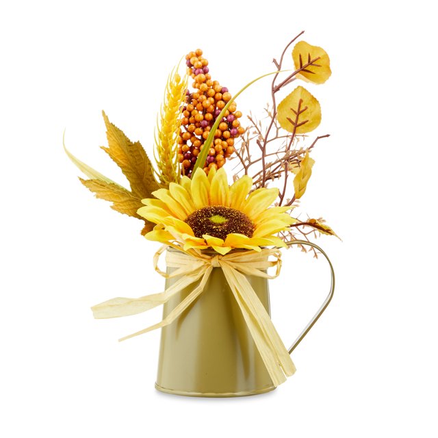 Fall, Harvest 8 in Yellow Sunflower Kettle Table Decoration, Way to Celebrate