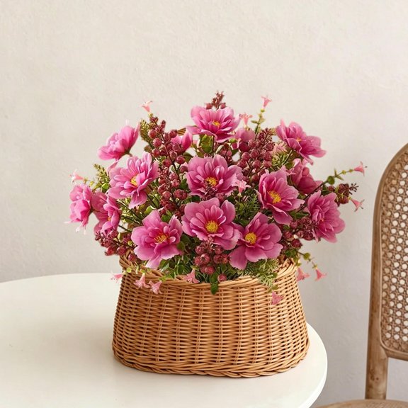 Fall Harvest Artificial Flower Bouquet Bundle, Realistic Autumn Faux Floral Arrangement, Decorative Fake Flowers for Home Vase Table Centerpiece Mantel Living Room Farmhouse Decoration, Purple
