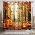 Fall Harvest Bathroom Curtain Set Pumpkin Patch Design Autumn Forest Scene Seasonal Decor